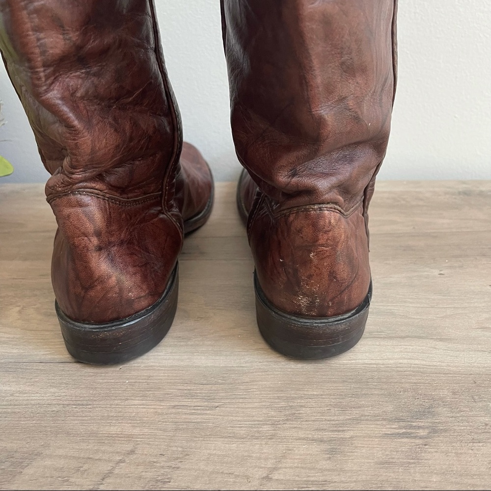 Justin Brown Leather Vintage Western Riding Boots - Picture 8 of 12